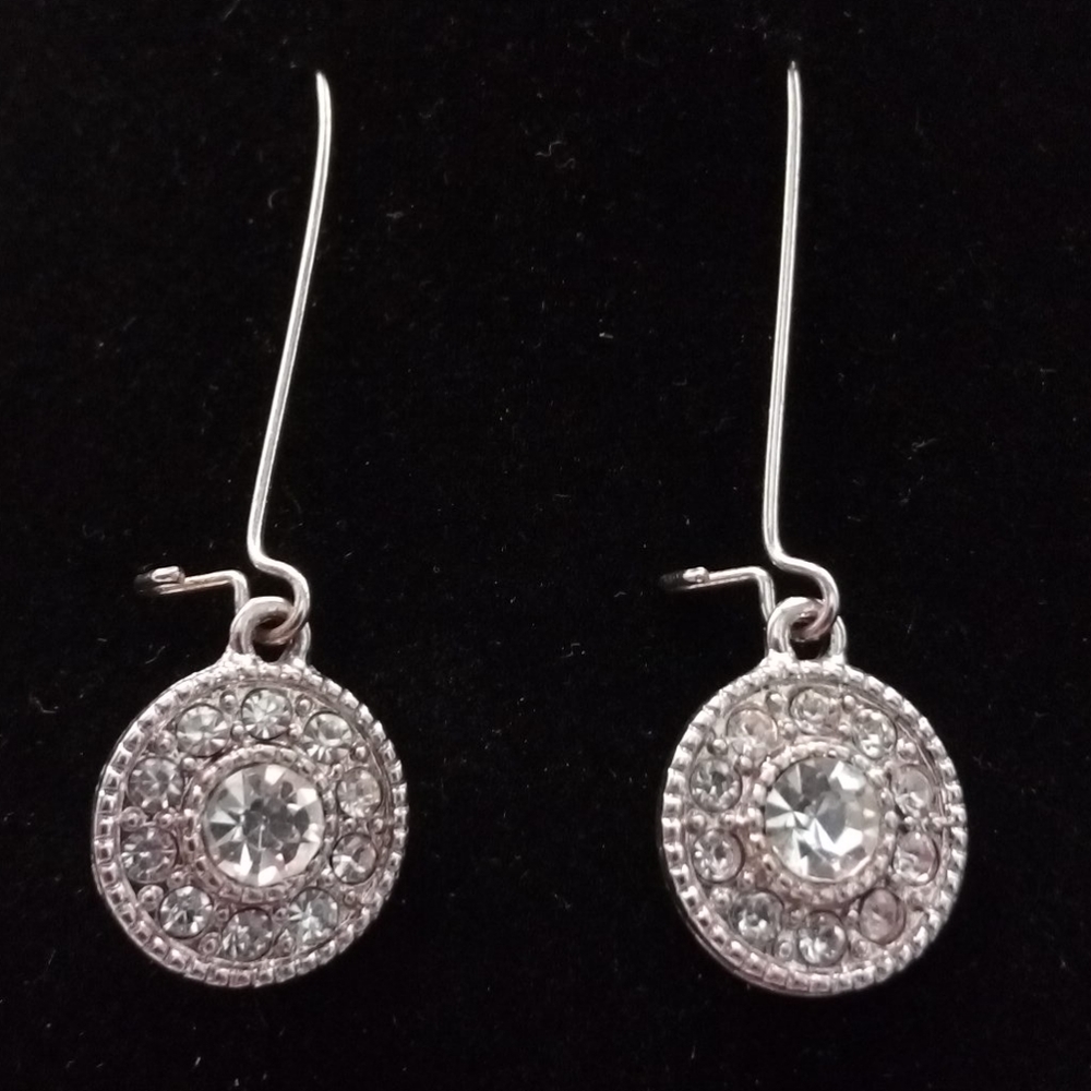 Silver & Crystal Hanging Circle Charm Earrings Set